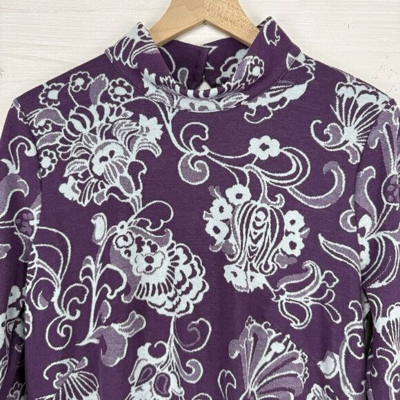 Anthropologie Maeve Knit Sweater Dress Size L Mock Neck Floral Purple Open Back - Picture 4 of 16